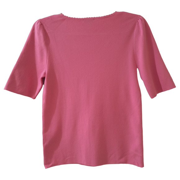 Talbots Half Sleeve Knit Top Women's Sz S Pink Scalloped Neck Base Layer Popover - Picture 10 of 12